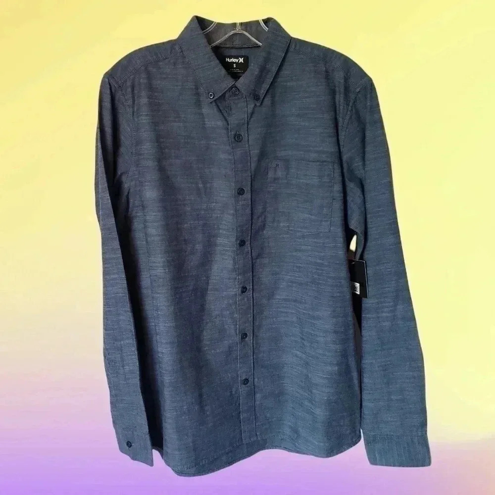 Hurley button up shirt men long sleeve size S blue indigo